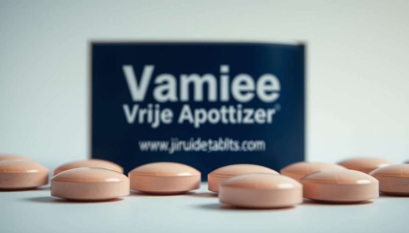 A visually appealing and informative image depicting a set of Kamagra Kauw tablets with the "Vrije Apotheker" brand prominently displayed. The foreground should showcase the tablets in a natural and lifelike manner, showcasing their texture, color, and shape. The middle ground could include a clean, minimal background that emphasizes the product's focus, perhaps with a subtle gradient or pattern. The lighting should be soft and flattering, creating a sense of depth and dimension. The overall mood should convey a sense of reliability, quality, and professionalism, reflecting the trustworthy nature of the "Vrije Apotheker" brand. The image should be captured from a slightly elevated angle, creating a sense of prominence and authority for the Kamagra Kauw product.